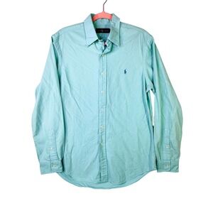 Ralph Lauren Mens Sz M Mint Green Cotton Button Down Shirt Long Sleeve Pony Logo